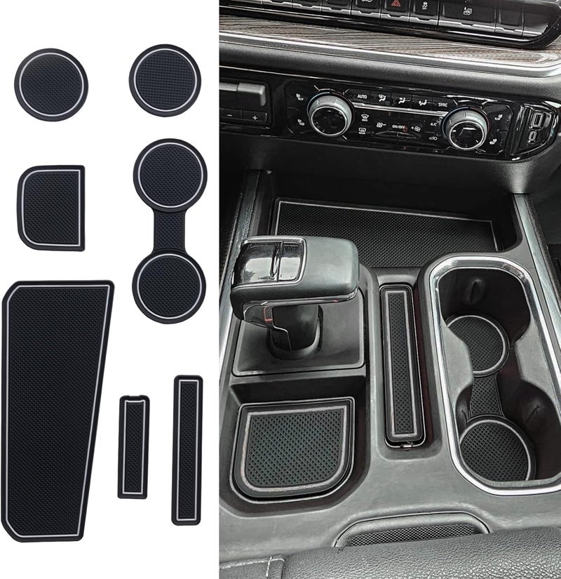 TOPINSTALL Gray 7PCS Console Liners Compatible with 2023-2026 Chevy Silverado/GMC Sierra 1500 & 2022 Refreshed 1500 Models, Premium Rubber Non-Slip Cup Holder Mats（Full Console w/Bucket Seats ONLY） - Image 1